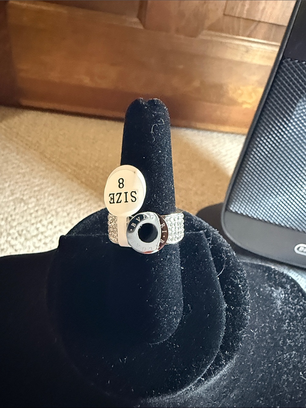 -Style Silver & Black Ring - Size 8